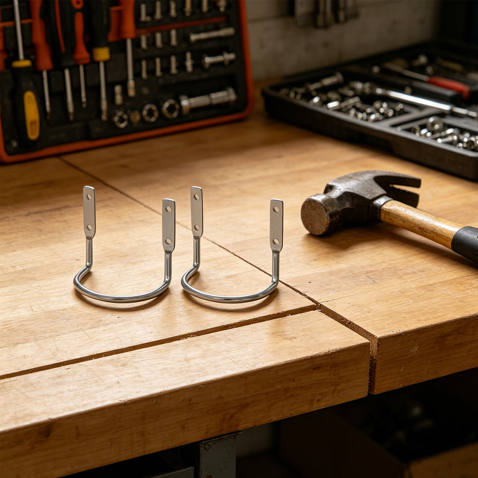 Workshop Tools Hammer - 5個入り金属製ハンマーオーガナイザーフック、ユニバーサルT字型ツールホルダー、ガレージや作業場の壁掛けツール収納用、頑丈なユーティリティ製品