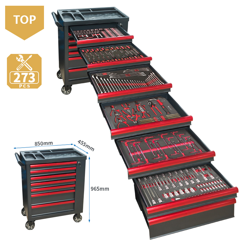 Tools Set Workshop - 7段引き出しツールトロリー、273個のEVAフォームツールセット付き、ヘビーデューティーガレージツール収納キャビネット、整備工場、家庭、車修理用