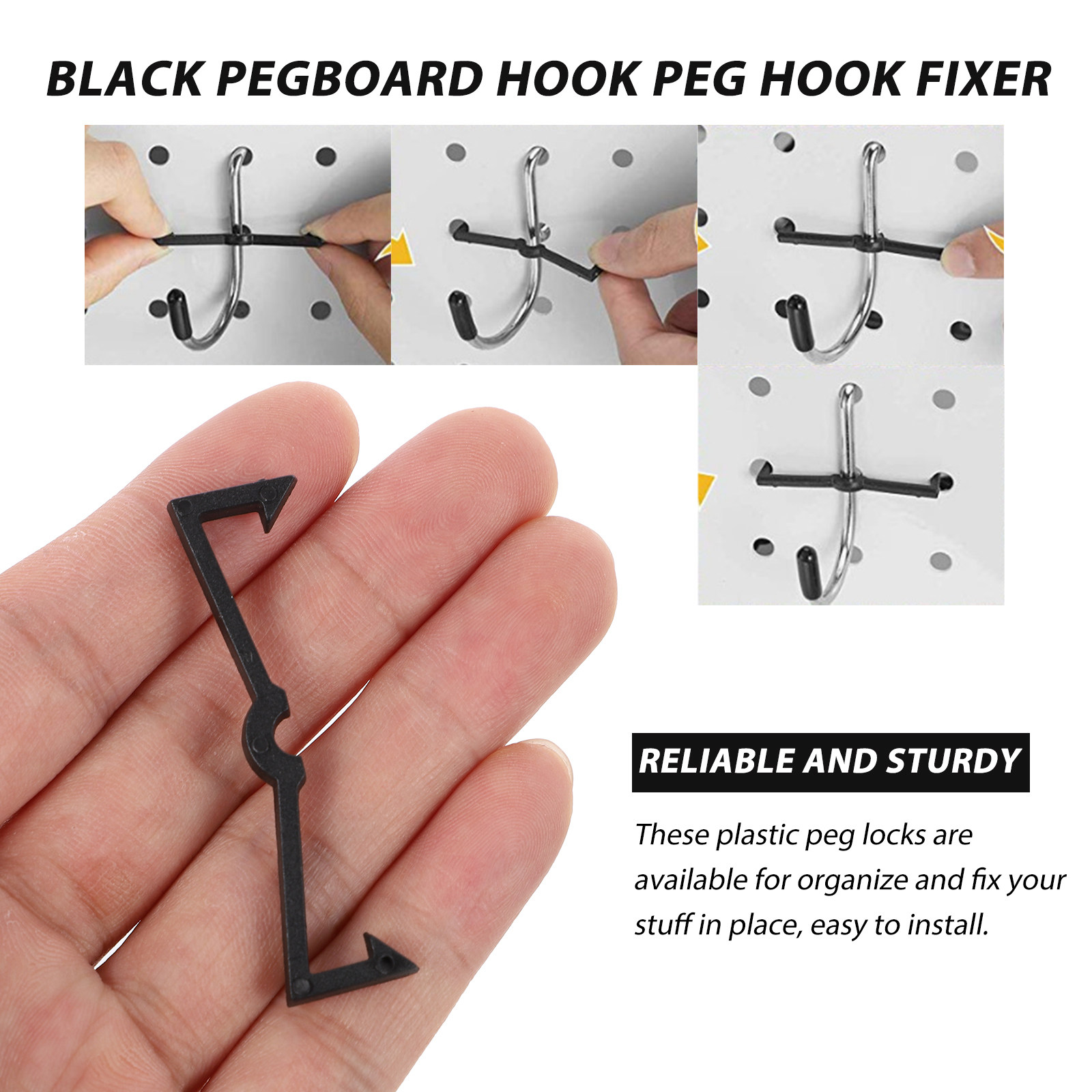 Workshop Tools Display - 100個入り プラスチック製ペグロック ブラック ペグボードフック オーガナイザー 安全なディスプレイフック
