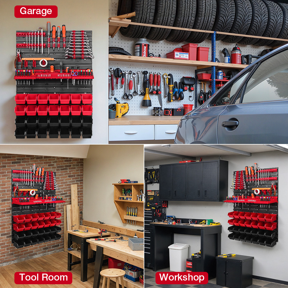 Workshop Tools Holder - ツール壁掛け収納棚 ツールホルダー 28個スタッキングボックス 壁掛けツールラック 多機能収納システム ワークショップ/ガレージ用