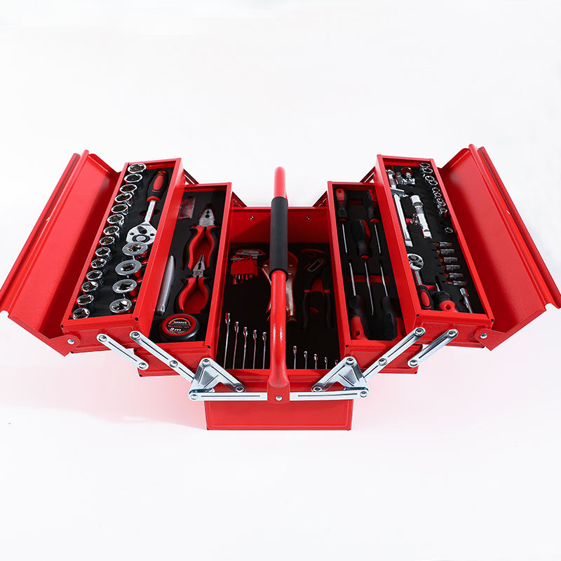 Tools Set Workshop - 18インチ ポータブル ダブルハンドルツールボックス 5段トレー 90個 CR-Vツールセット
