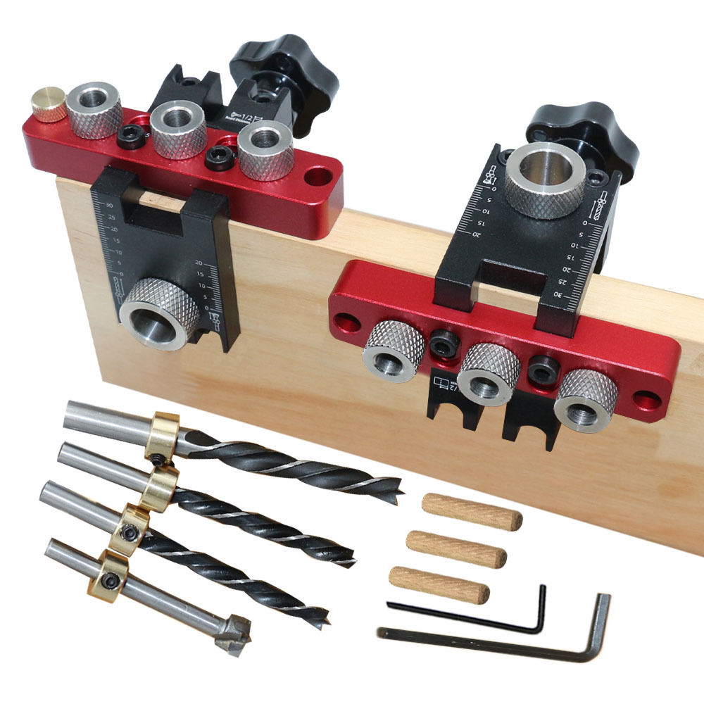 Dowel Jig Kit - 3 in 1万能ダボ＆ポケットホールジグ調整可能木工穴あけガイドロケーター木工カムダボキットツール