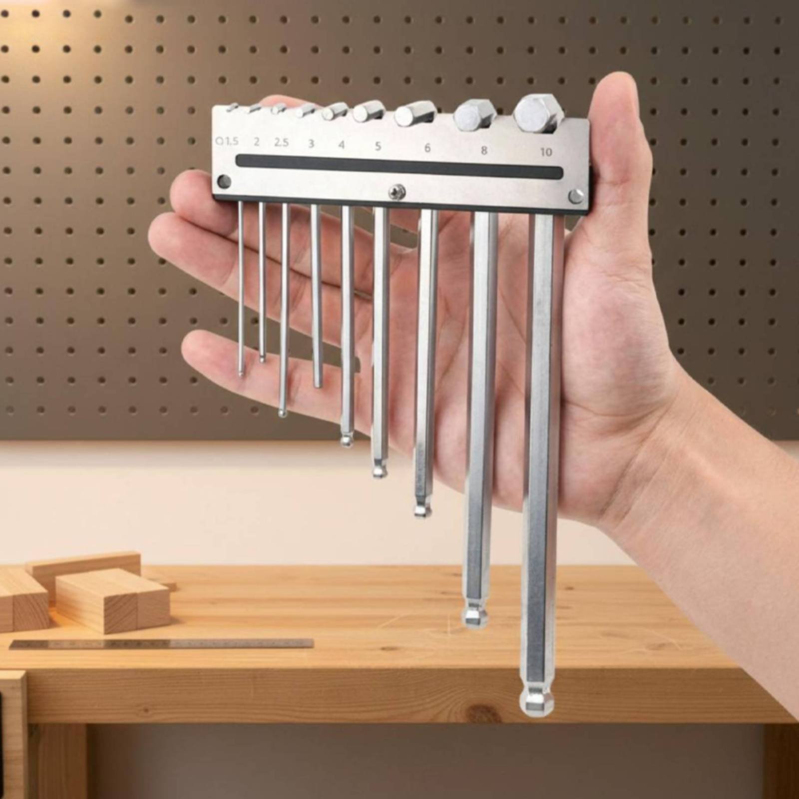 Workshop Tools Holder - 壁掛け六角レンチホルダー、金属製ペグボードレンチラック、六角レンチオーガナイザー、簡単設置、作業場用ツール収納