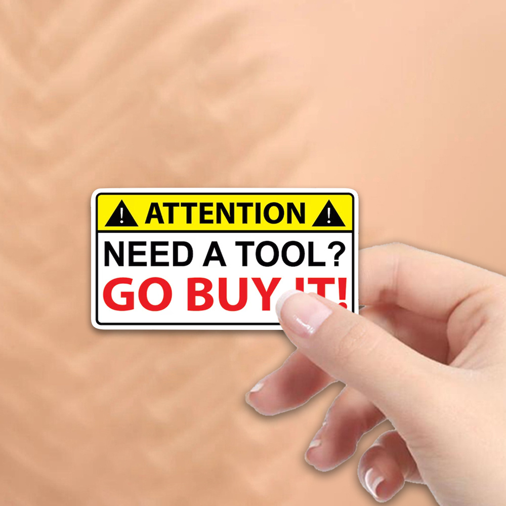 面白いニードツールステッカー 1PC 黄赤警告ビニールデカー - Workshop Tools Needed のレビューと価格